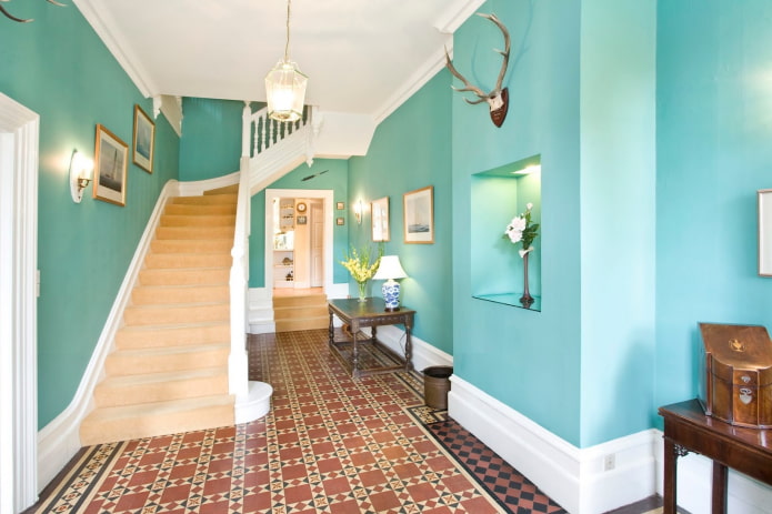 hallway design in turquoise colors