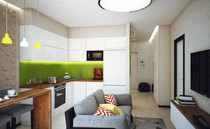 decoration of the kitchen-living room in a modern style