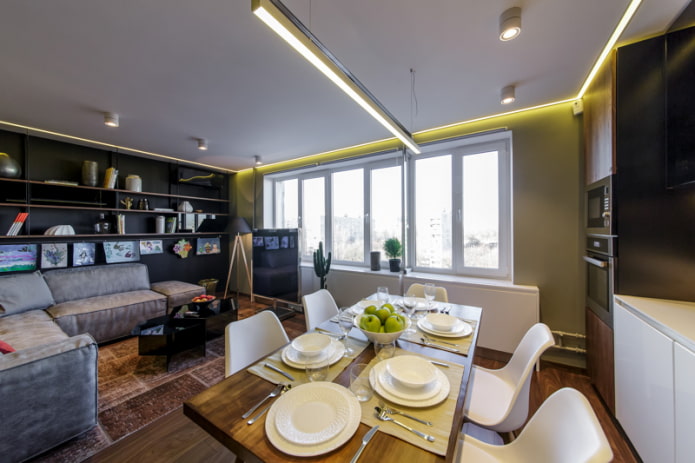 example of lighting a kitchen-living room