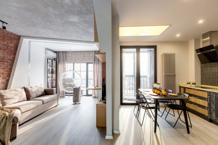 loft-style kitchen-living room design