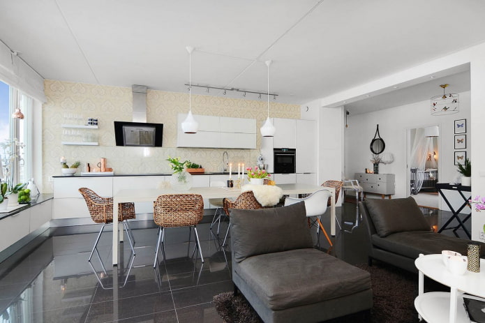 Scandinavian style kitchen-living room design