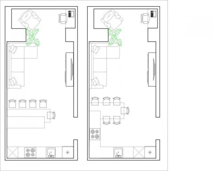 Küche-Wohnzimmer-Aufteilung 30 Quadrate