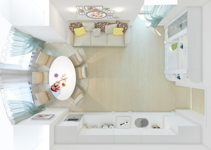 Layout of the kitchen-living room 30 sq m