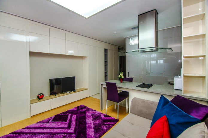 arrangement of a kitchen-living room 15 squares