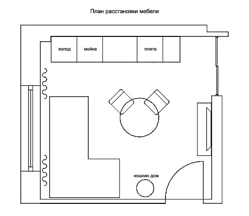 square kitchen-living room