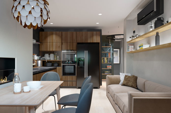 Küche-Wohnzimmer-Design 15 Quadrate