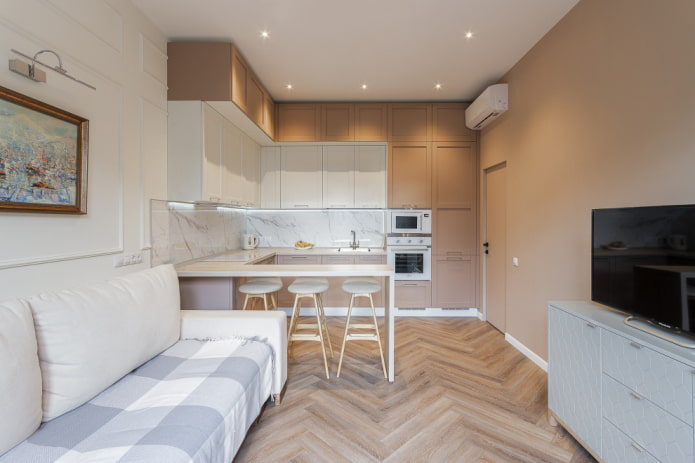 rechteckiges Küchen-Wohnzimmer-Design