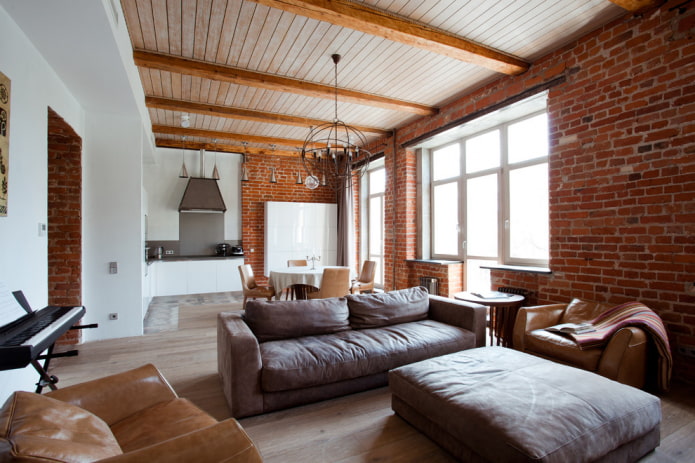 interior style ng kusina-sala na loft