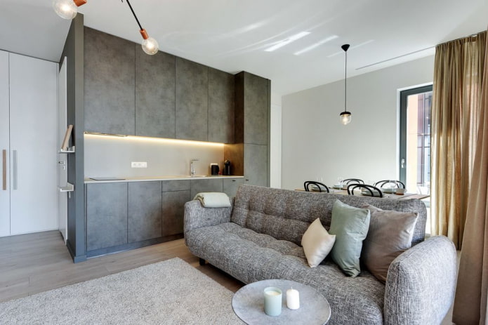 open plan kitchen-living room interior