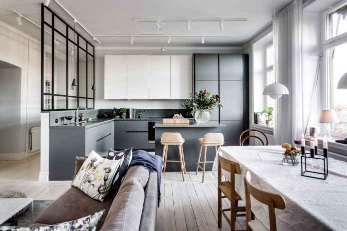 stylish kitchen-living room