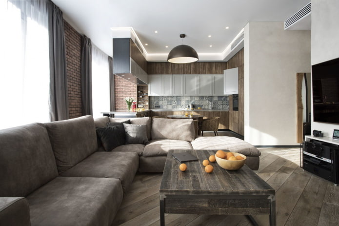 Küche-Wohnzimmer-Interieur im modernen Stil