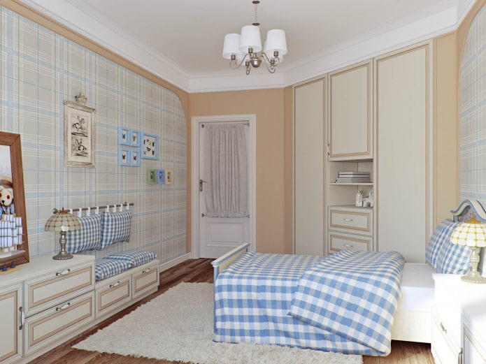 hálószoba egy fiúnak a provence stílusában