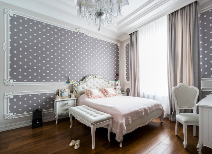 furniture and decor in the interior of a gray nursery