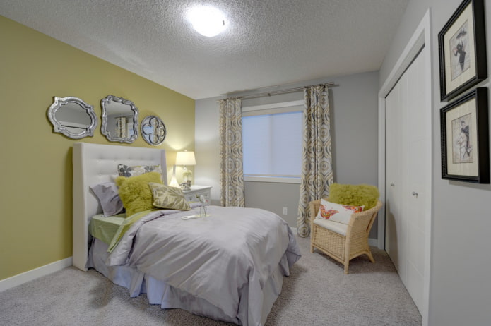 interior of a gray nursery with bright accents