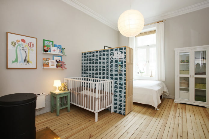 functional zoning of the combined bedroom and nursery