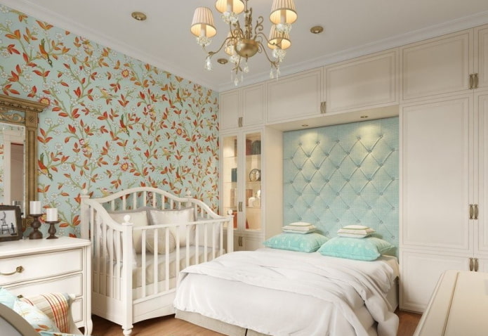 visual zoning of the combined bedroom and nursery
