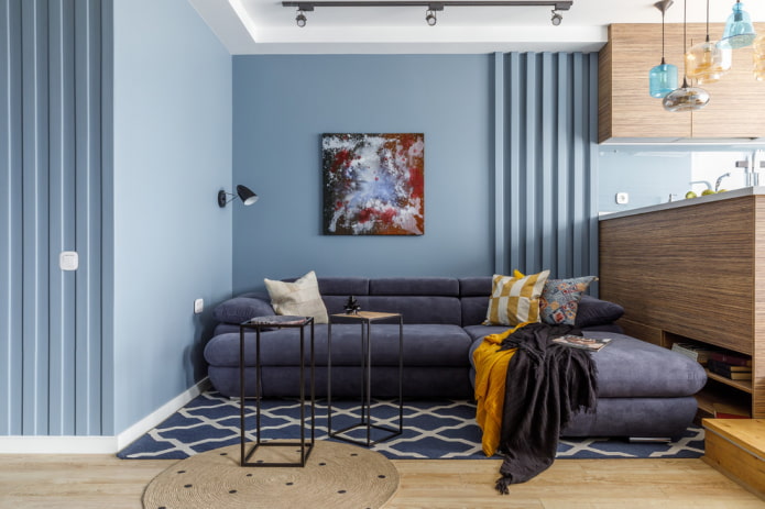 furnishing a blue living room