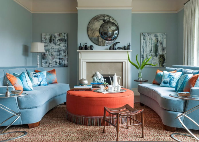 blue living room with bright accents