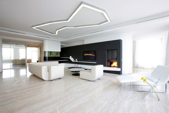 living room in the style of minimalism in the interior of the house