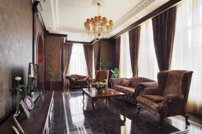 classic living room in dark colors