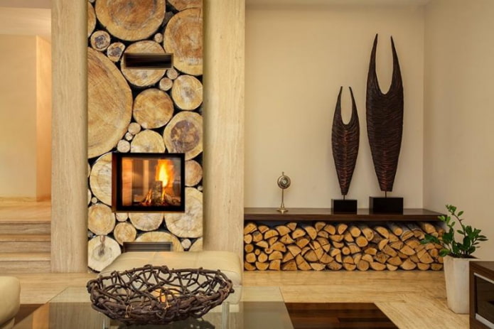 fireplace decorated with photomurals