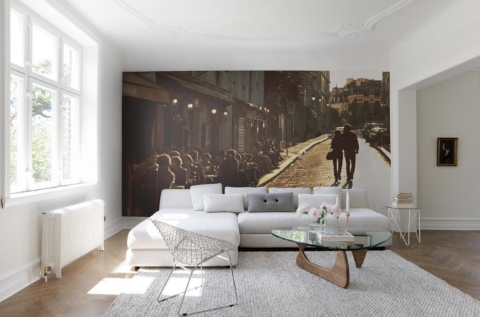 wall murals in the living room white