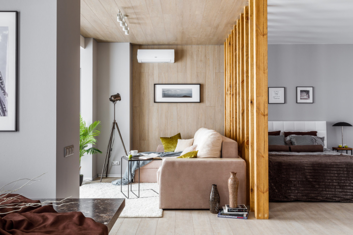 arrangement of a combined bedroom-living room