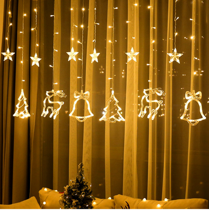 lámpák karácsonyfa és jávorszarvas alakúak