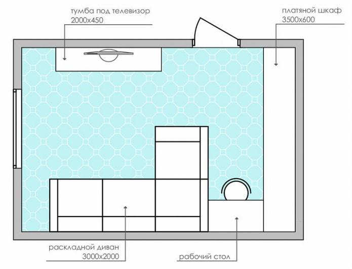diagram of a rectangular living room