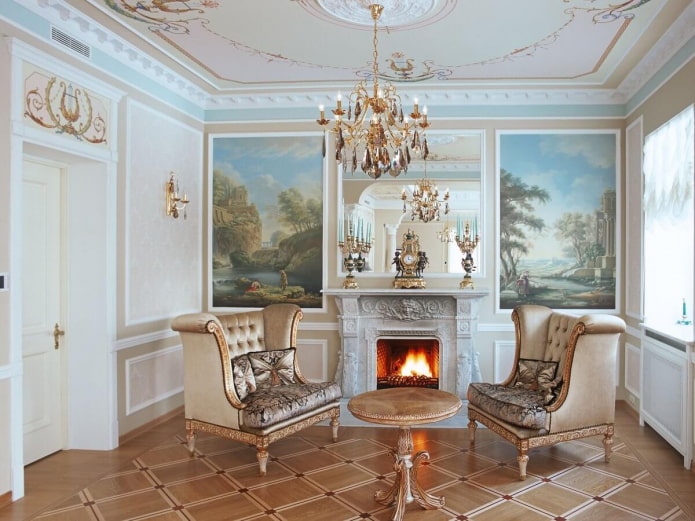 fireplace in the interior of the living room in classic style