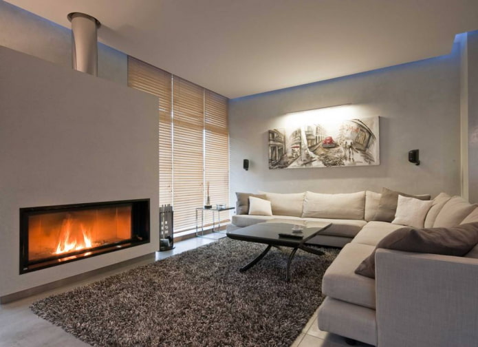 fireplace in the interior of a large living room