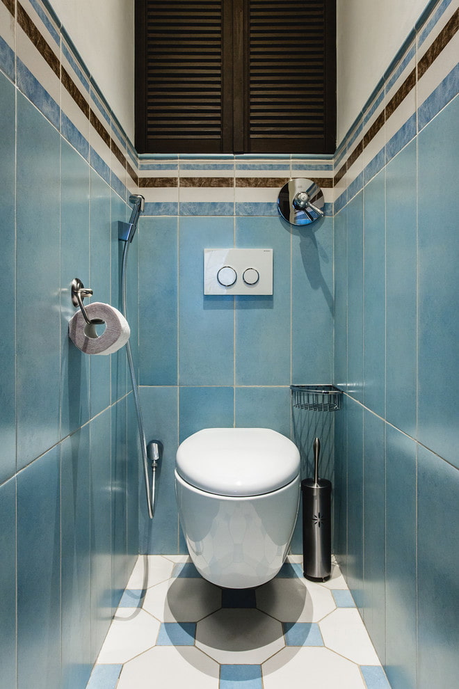 blue tiles in the toilet