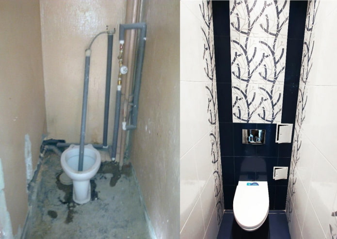 Fotos vor und nach der Reparatur der Toilette