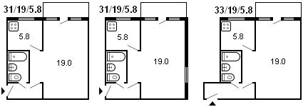 layout of 1-room Khrushchev, series 464