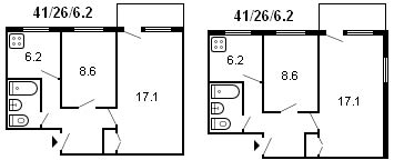 layout of a 2-room Khrushchev, series 1-335