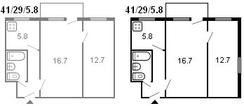 layout of a 2-room Khrushchev, series 434, 1961