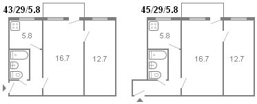2 szobás Hruscsov elrendezése, 1964. évi 434. sorozat