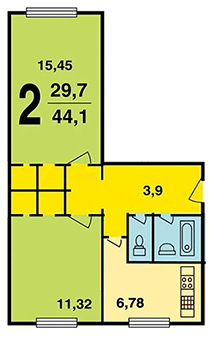 Grundriss eines 2-Zimmer-Chruschtschows, K-7-Serie