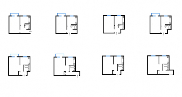 Layout of 1-room apartments series 438
