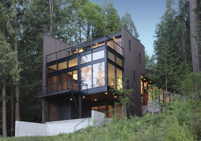 high-tech style house in the forest