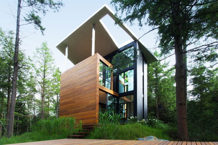 high-tech style house in the forest