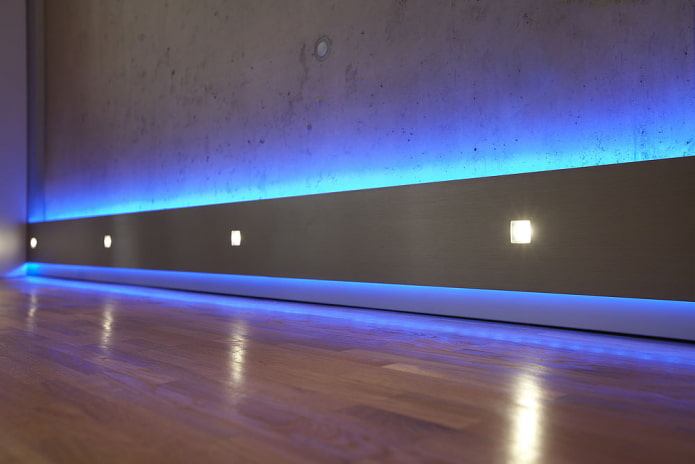padlóvilágítás neonkábellel a belső térben