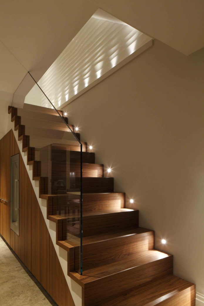staircase with spotlights in the house