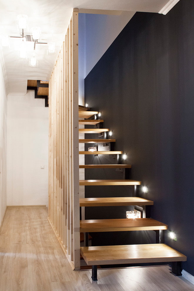 staircase with spotlights in the house
