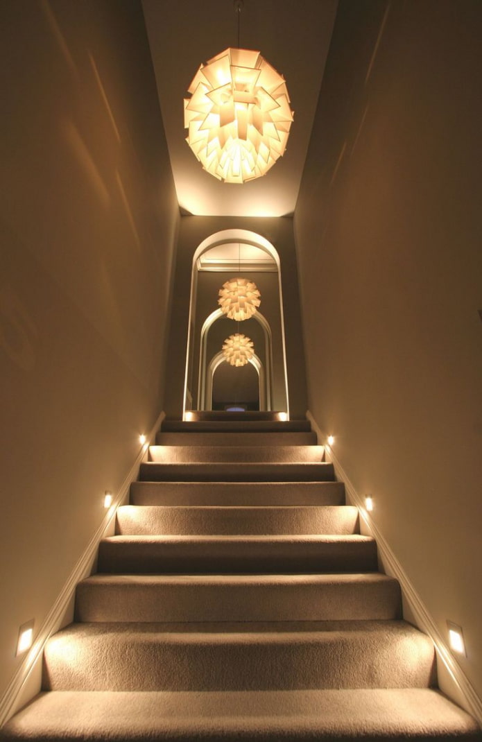 staircase with combined lighting in the house