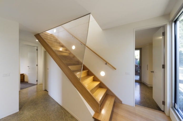 Treppe mit Wandleuchten im Haus