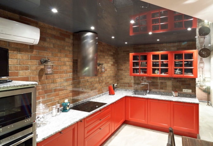 color scheme of bricks in the interior of the kitchen