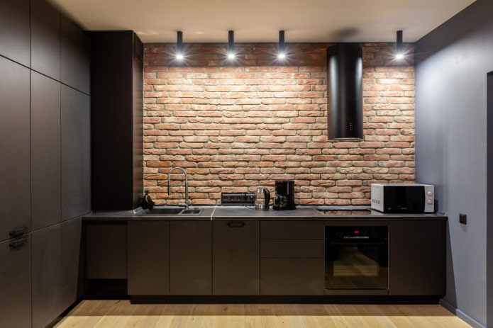 tégla a konyhában a minimalizmus stílusában