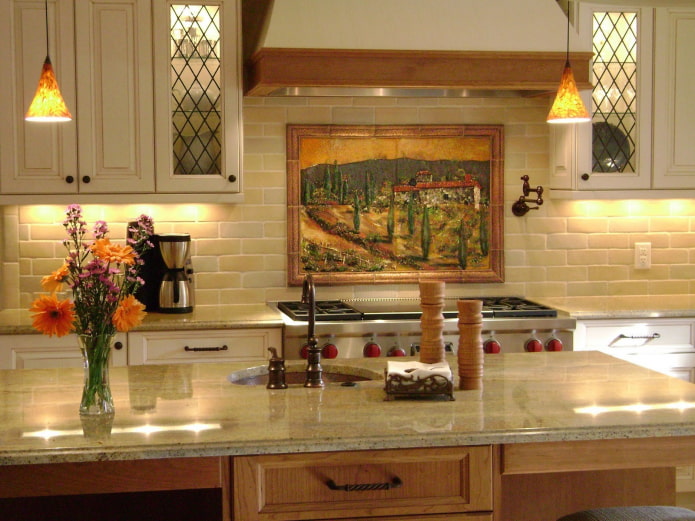 brick panels in the interior of the kitchen