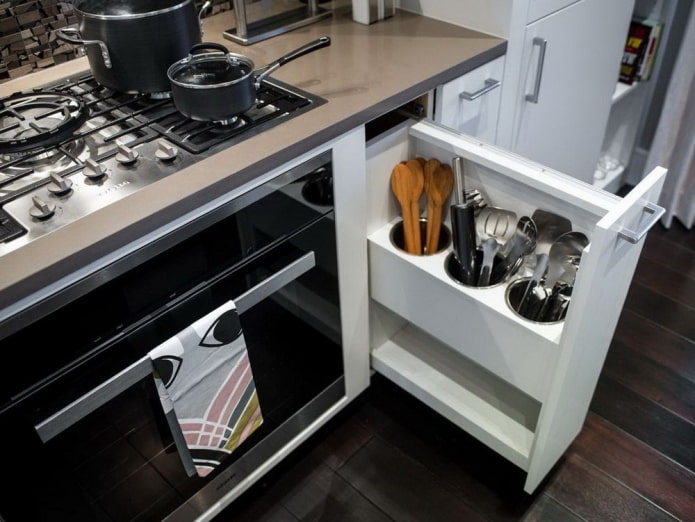 kitchen with a convenient design for storing appliances